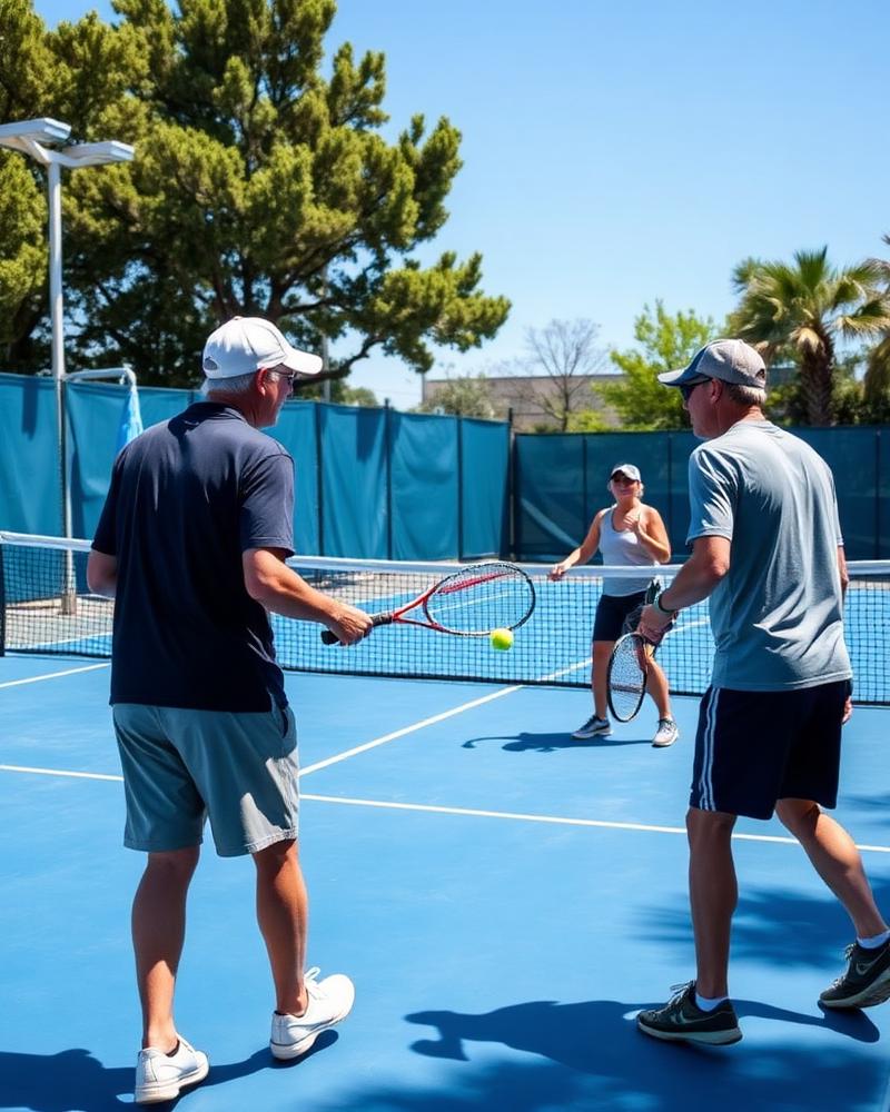 Doubles match play on a public court